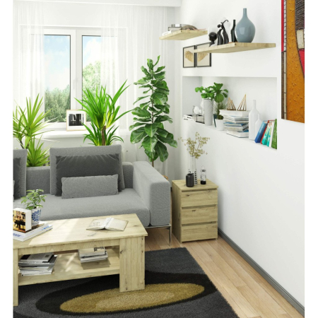 Noptiera cu 3 sertare, PAL laminat 16 mm, 40x35x57 cm, stejar artisan [2]