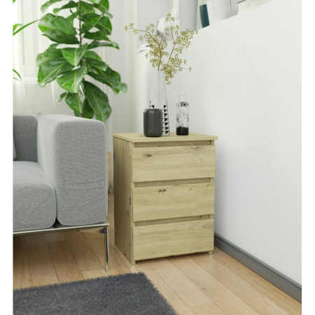 Noptiera cu 3 sertare, PAL laminat 16 mm, 40x35x57 cm, stejar artisan [3]