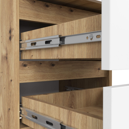 Noptiera cu 3 sertare, PAL laminat 16 mm, 40x35x57 cm, stejar artisan si alb [5]