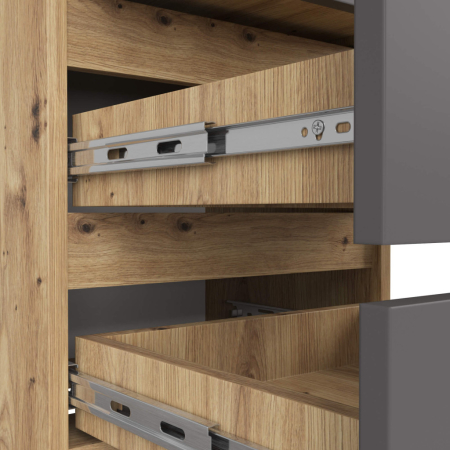 Noptiera cu 3 sertare, PAL laminat 16 mm, 40x35x57 cm, stejar artisan si gri [4]