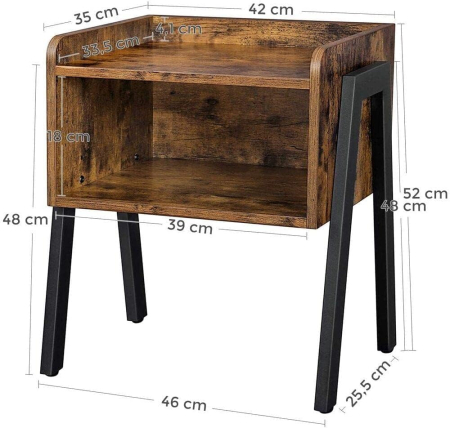 Noptiera cu compartiment de depozitare frontal deschis, MDF, 42x35x52cm, maro rustic [2]