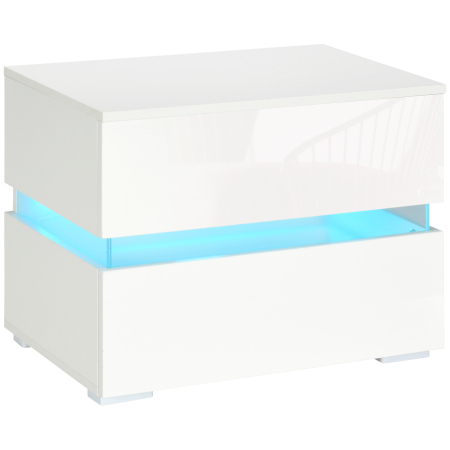 Dormitor & birou -  Noptiera cu lumina LED RGB incorporata, 2 sertare, 4 moduri de iluminare si 16 culori, din PAL, 60x39x47cm, Alb