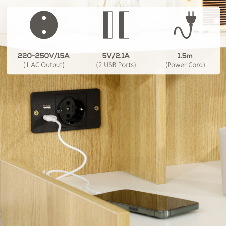  Noptiera Moderna cu Prize & USB - Lemn Natur, Sertar 40×40×60 cm [3]