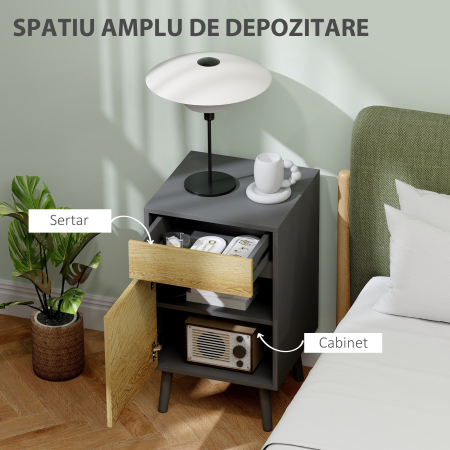  Noptiera Moderna cu Sertar si Dulapior fara Manere Gri inchis [3]