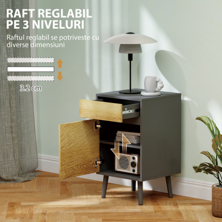  Noptiera Moderna cu Sertar si Dulapior fara Manere Gri inchis [4]