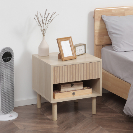 Noptiera moderna, cu sertar si raft, masuta laterala pentru camera de zi, dormitor, natural [1]