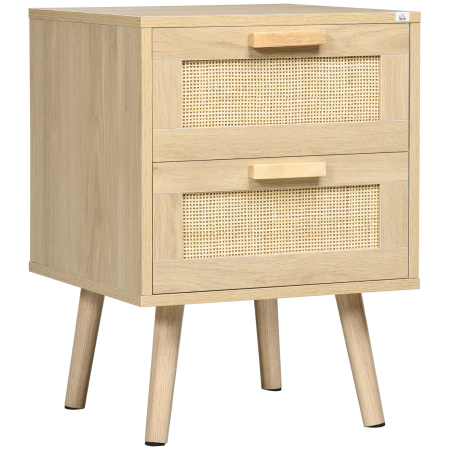 Dormitor & birou -  Noptiera pentru Dormitor cu 2 Sertare in Stil Boho, 40x40x56cm, Culoare Lemn Natural