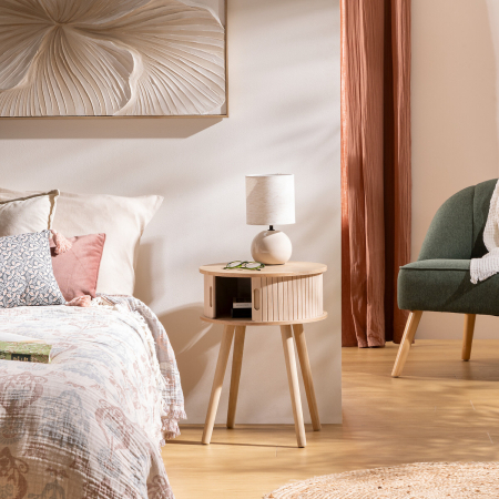 Noptiera rotunda Atmosphera Nysos cu 2 usi glisante si raft interior, 40x54 cm, crem natur [2]