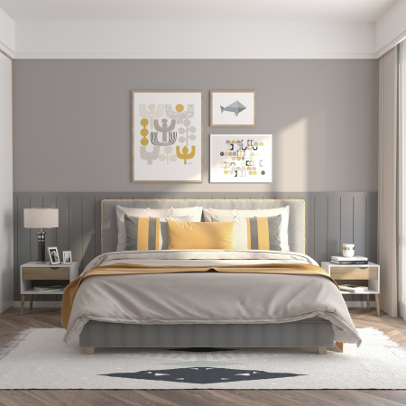  Noptiere Moderne cu Sertar si Raft, Design Modern si Functional, Ideal pentru Camera de Dormit, Albastru [1]