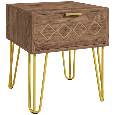 Dormitor & birou -  Noptiere Moderne Set 2 Bucati din PAL si Otel cu Sertar, 39.5x41x49 cm, Maro