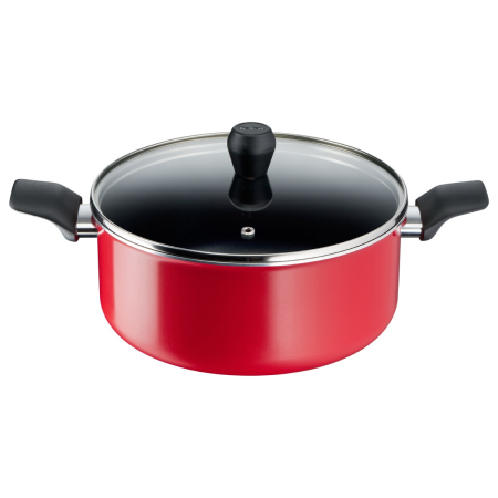 Vase & ustensile pentru gatit - Oala cu capac Tefal Easy Series B5924602, 24 cm, 2.67 L, aluminiu, invelis antiaderent Titanium, indicator Thermo-Signal™, capac din sticla, margini