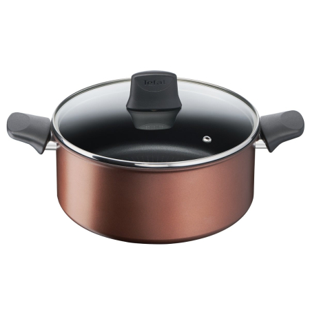 Vase & ustensile pentru gatit - Oala cu capac Tefal Eco Respect G2544602, 24 cm, aluminiu, invelis antiaderent, indicator Thermo-Signal™, capac din sticla, inductie, negru