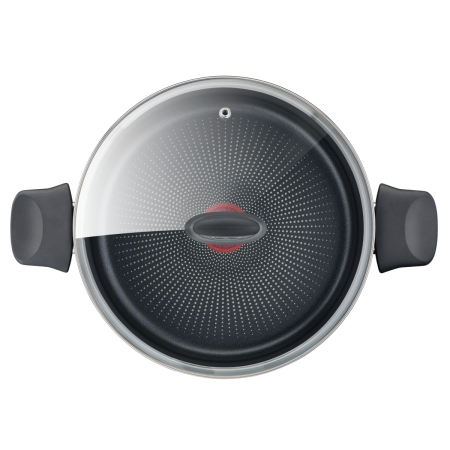 Oala cu capac Tefal Eco Respect G2544602, 24 cm, aluminiu, invelis antiaderent, indicator Thermo-Signal™, capac din sticla, inductie, negru [1]