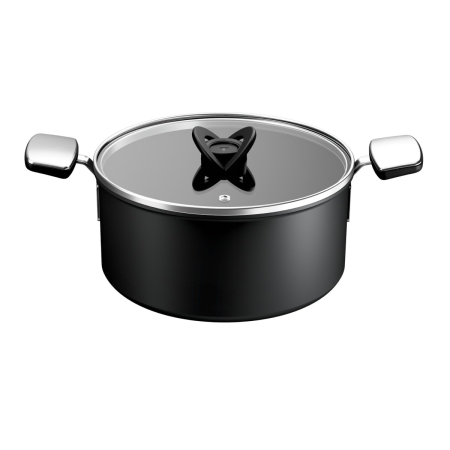 Vase & ustensile pentru gatit - Oala cu capac Tefal Excellence+ G3284653, 24 cm, 5 L, invelis antiaderent, tehnologie FUSIONCORE, Thermo-Signal™, manere nituite, aluminiu, inductie