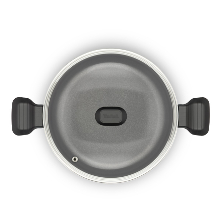 Oala cu capac Tefal So Intensive D5064662, 24 cm, aluminiu, invelis antiaderent Titanium Extra, capac din sticla, exterior emailat, negru [1]