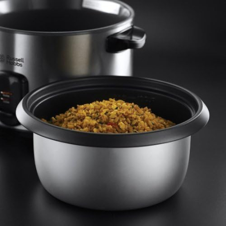 Oala de gatit orez Russell Hobbs 19750-56 Cook@Home, 1.8L (10 portii), functie mentinere cald, vas non-adeziv, Inox/Negru [3]
