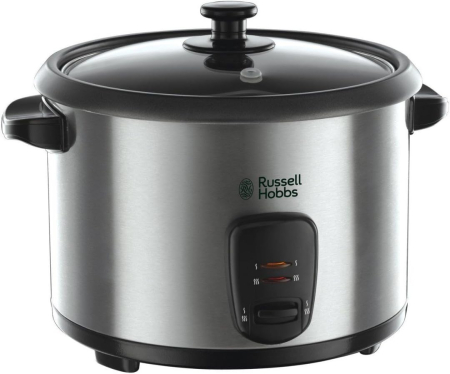 Bucatarie - Oala de gatit orez Russell Hobbs 19750-56 Cook@Home, 1.8L (10 portii), functie mentinere cald, vas non-adeziv, Inox/Negru