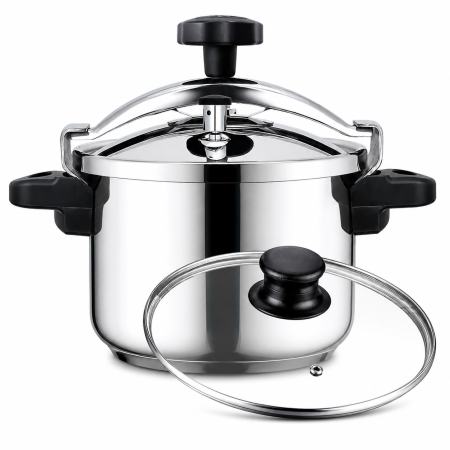 Oala sub presiune  2 in 1 HAEGER INOX PLUS, Capacitate 8 L, Corp din inox, Supapa de siguranta, Toate tipurile de plita, Capac suplimentar din sticla, Inox [1]
