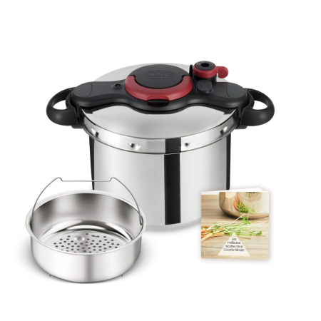 Oale sub presiune - Oala sub presiune Tefal ClipsoMinut'® Easy P4624966, compatibil cu inductia, inox, indicator de presiune, 5 puncte de securitate, argintiu