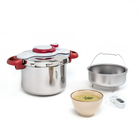 Oale sub presiune - Oala sub presiune Tefal ClipsoMinut Perfect P4620733, 6 L, compatibil cu inductia, inox, indicator de presiune, 5 puncte de securitate, argintiu