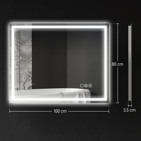  Oglinda Baie cu LED, Antiaburire si Boxa Bluetooth, 80x100 cm, Touch si Functie Memorie [2]