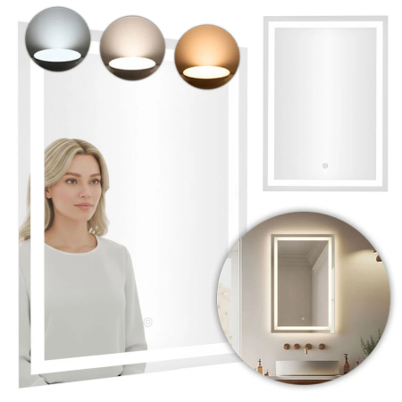 Oglinda baie LED dreptunghiulara cu functie anti-aburire, iluminare reglabila cu control tactil, 50x70 cm [1]