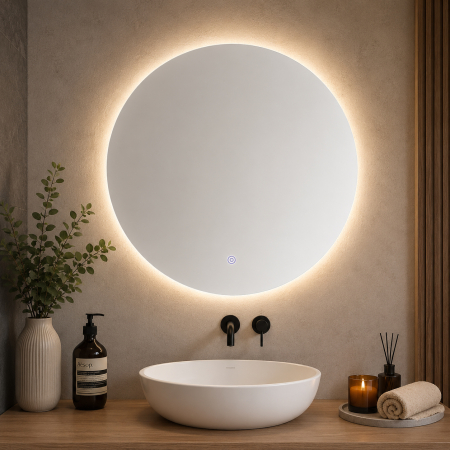 Baie - Oglinda baie LED rotunda cu functie anti-aburire, iluminare perimetrala reglabila cu control tactil, 60 cm