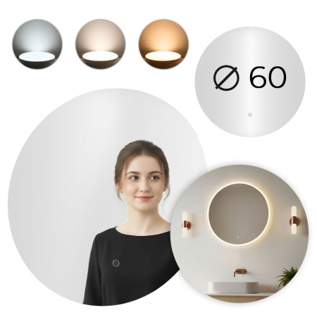 Oglinda baie LED rotunda cu functie anti-aburire, iluminare perimetrala reglabila cu control tactil, 60 cm [1]
