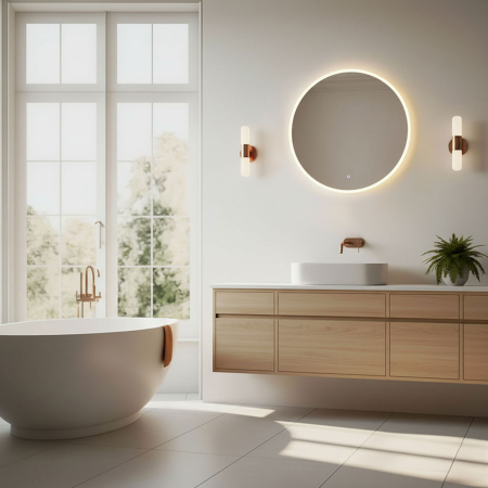 Oglinda baie LED rotunda cu functie anti-aburire, iluminare perimetrala reglabila cu control tactil, 60 cm [2]