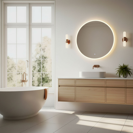 Oglinda baie LED rotunda cu functie anti-aburire, iluminare perimetrala reglabila cu control tactil, 80 cm [2]
