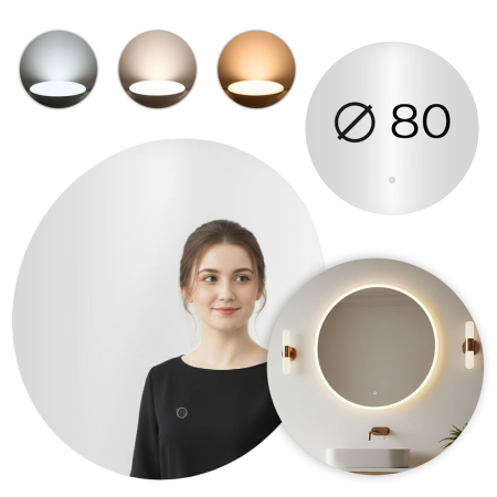Oglinda baie LED rotunda cu functie anti-aburire, iluminare perimetrala reglabila cu control tactil, 80 cm [1]