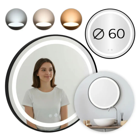 Oglinda baie LED rotunda cu functie anti-aburire, iluminare reglabila cu control tactil, 60 cm, negru [7]