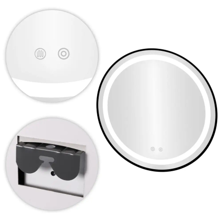 Oglinda baie LED rotunda cu functie anti-aburire, iluminare reglabila cu control tactil, 60 cm, negru [6]