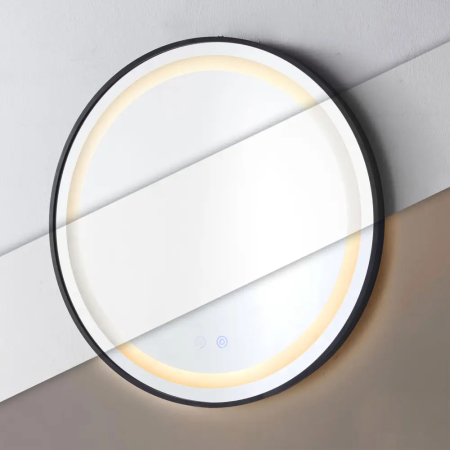 Oglinda baie LED rotunda cu functie anti-aburire, iluminare reglabila cu control tactil, 80 cm, negru [4]