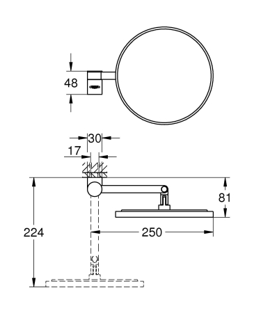 Oglinda cosmetica Grohe 102279KF00, Selection, pe perete, 7X, pivotanta, metal/sticla, mat, negru [2]
