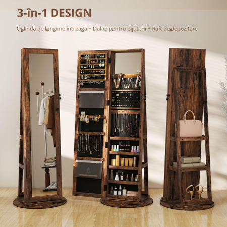  Oglinda cu Spatiu pentru Bijuterii Rotativa si Cu inchidere, Maro [4]