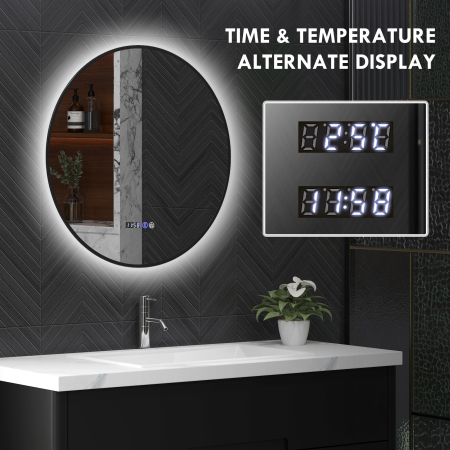  Oglinda de Baie Anti-Ceata cu Lumini LED Reglabile, Ø70x3 cm, Negru [5]