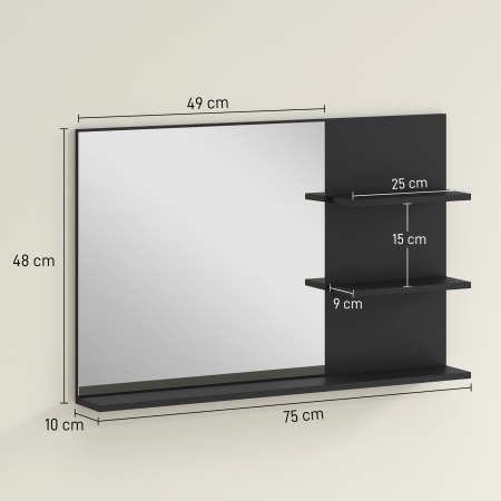  Oglinda de Baie cu 2 Rafturi Laterale si Raft Inferior Negru [2]