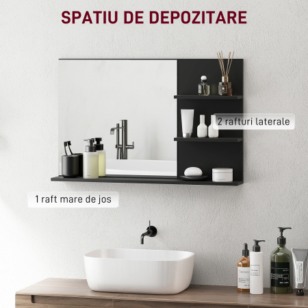  Oglinda de Baie cu 2 Rafturi Laterale si Raft Inferior Negru [3]