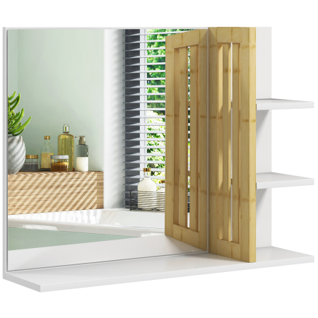 Baie -  Oglinda de Baie cu 4 Rafturi de Depozitare pentru Machiaj, 45x15x58.5 cm, Alb