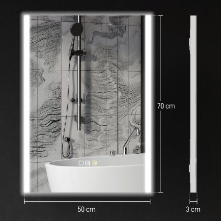  Oglinda de Baie cu Lumina LED in 3 Culori si Functie Memorie, din Sticla Temperata, 70x50x3 cm, Argintiu [2]