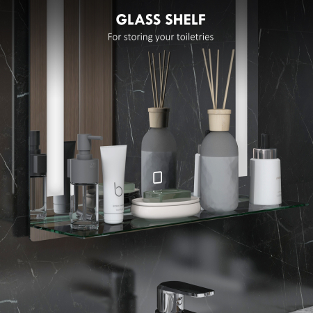  Oglinda de baie cu lumina LED reglabila in 3 culori si raft din sticla, 50x12x70 cm, argintiu [3]