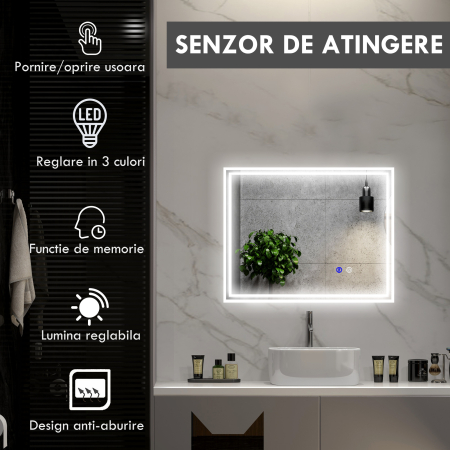  Oglinda de Baie cu Lumini LED, 90x70cm [3]