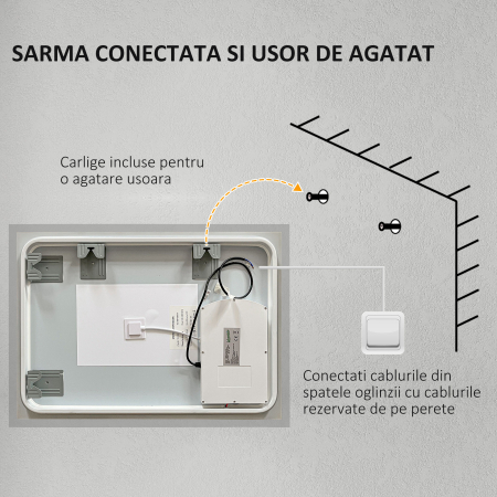  Oglinda de baie cu lumini LED reglabila, control tactil si functie anti-aburire, 70x50 cm [8]