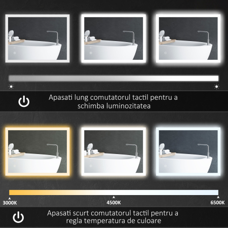  Oglinda de baie cu lumini LED reglabila, control tactil si functie anti-aburire, 70x50 cm [4]