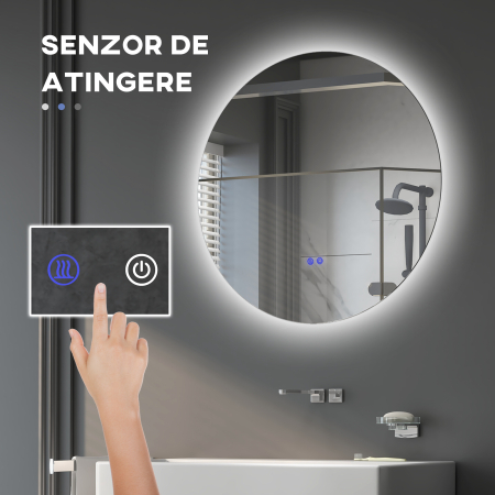  Oglinda de Baie cu Lumini LED Reglabile, Comutatoare Touch si Design Anti-aburire, Ø60 cm [3]
