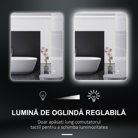  Oglinda de Baie cu Lumini LED Reglabile, Comutatoare Touch si Functie Antiaburire, 70x50 cm [4]