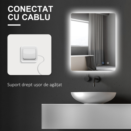  Oglinda de Baie cu Lumini LED Reglabile, Comutatoare Touch si Functie Antiaburire, 70x50 cm [8]