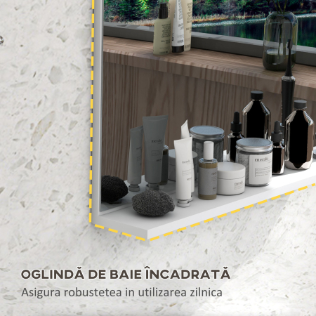  Oglinda de Baie de Perete cu Raft, Oglinda Moderna Multifunctionala, 60x12x40 cm, Alb [5]