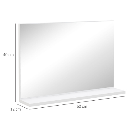  Oglinda de Baie de Perete cu Raft, Oglinda Moderna Multifunctionala, 60x12x40 cm, Alb [2]